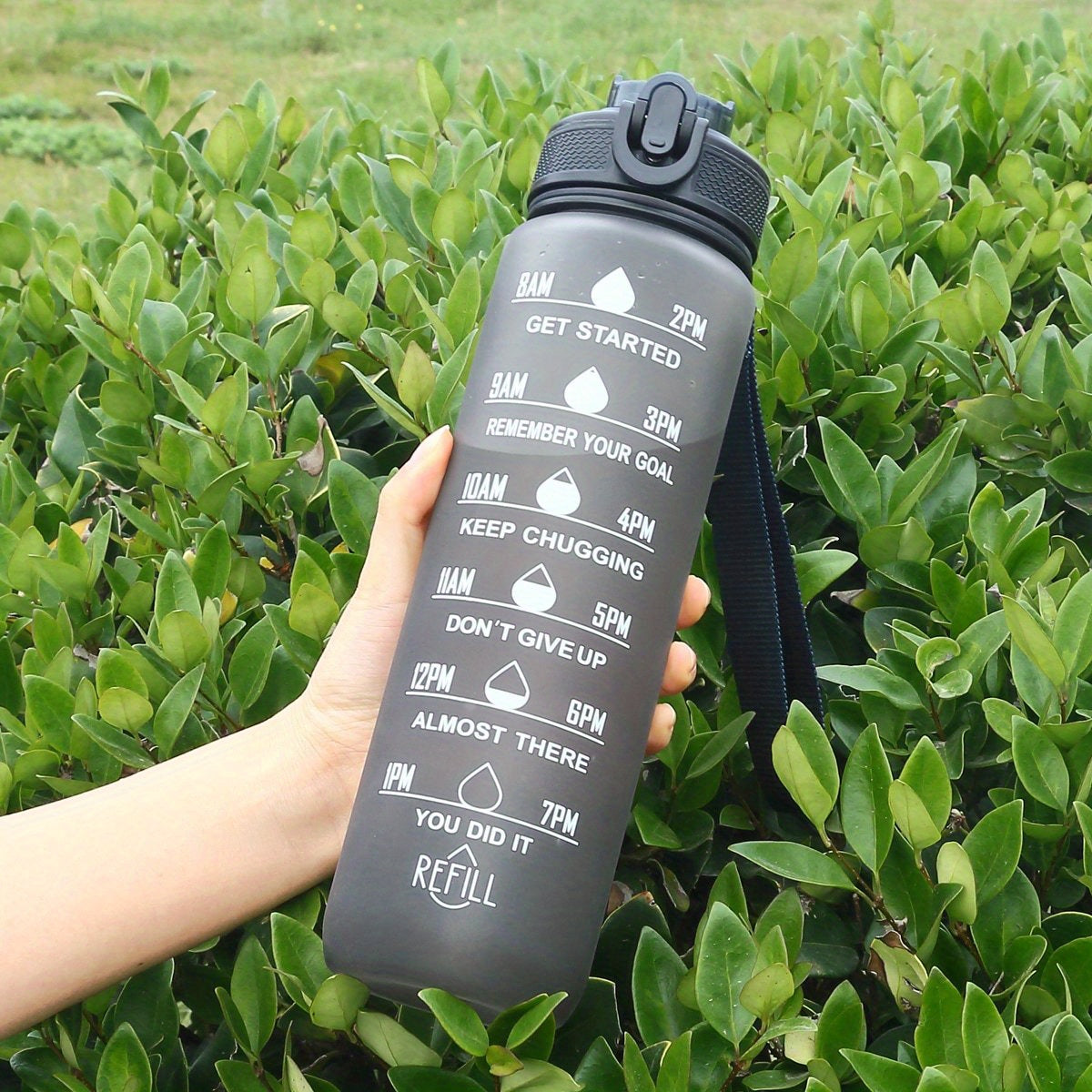 Botella de agua de 32oz con marcador de tiempo para hidratación y fitness