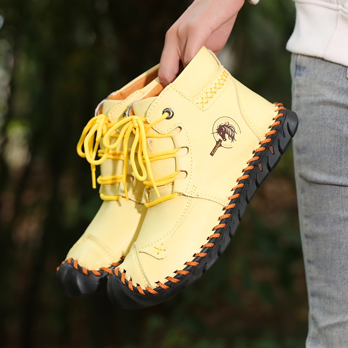 Women's Vintage-Inspired High-Top Lace-Up Boots with Flat Heel