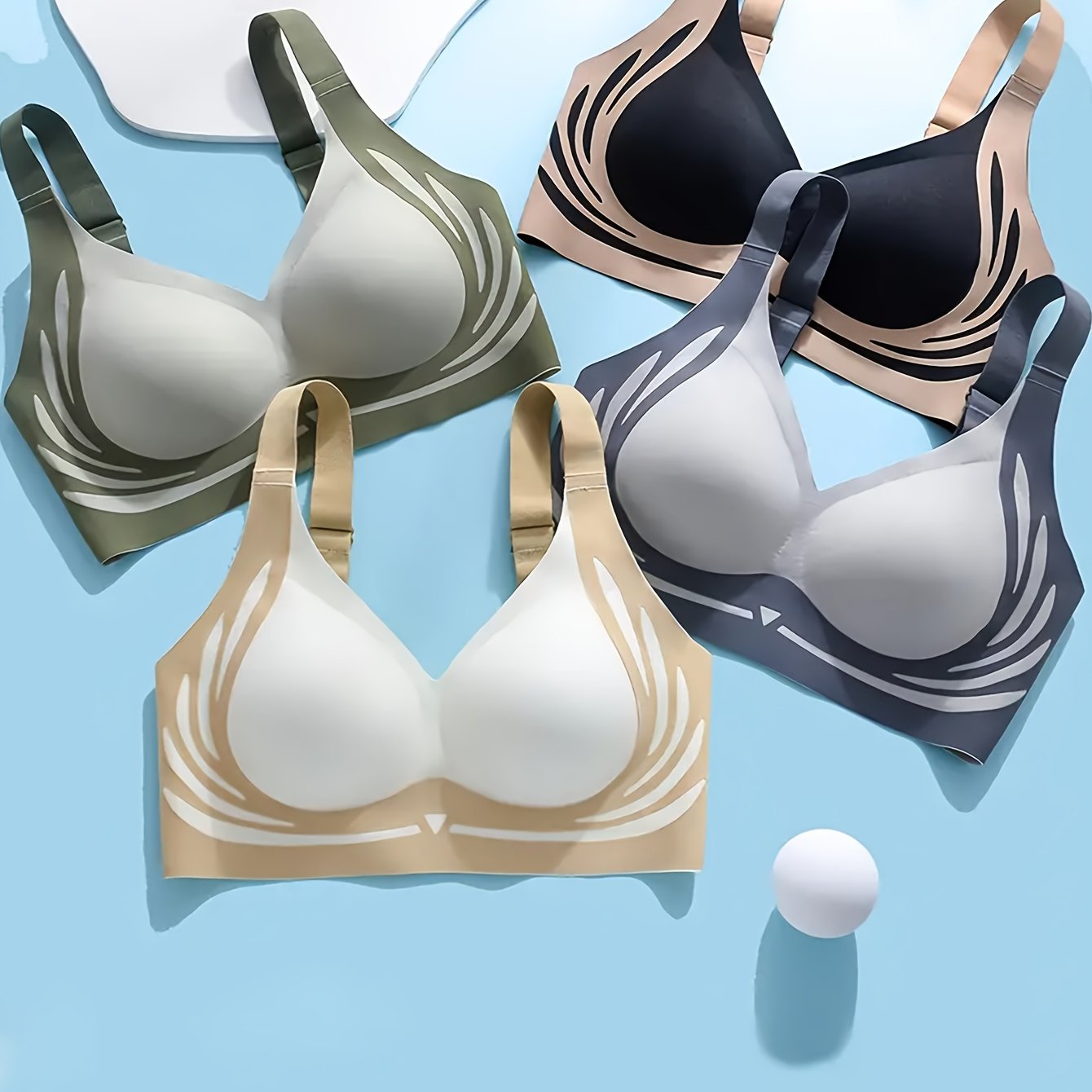 4 Rangli Blokli Simsiz Push Up Bralar Ayollar Uchun, Sportiv va Qulay Ichki Kiym.