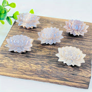 Ручная работа Лунный камень Лотос Цветок Скульптура Кристалл-камень Искусственный драгоценный камень Домашний декор