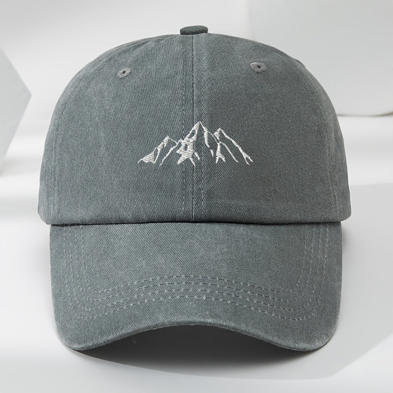 Unisex Polyester Baseball Cap with Embroidered Mountain Peak Adjustable Breathable Outdoor Hat