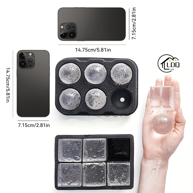 2pcs Silicone Ice Cube Trays Reusable Large Square & Sphere Molds for Drinks