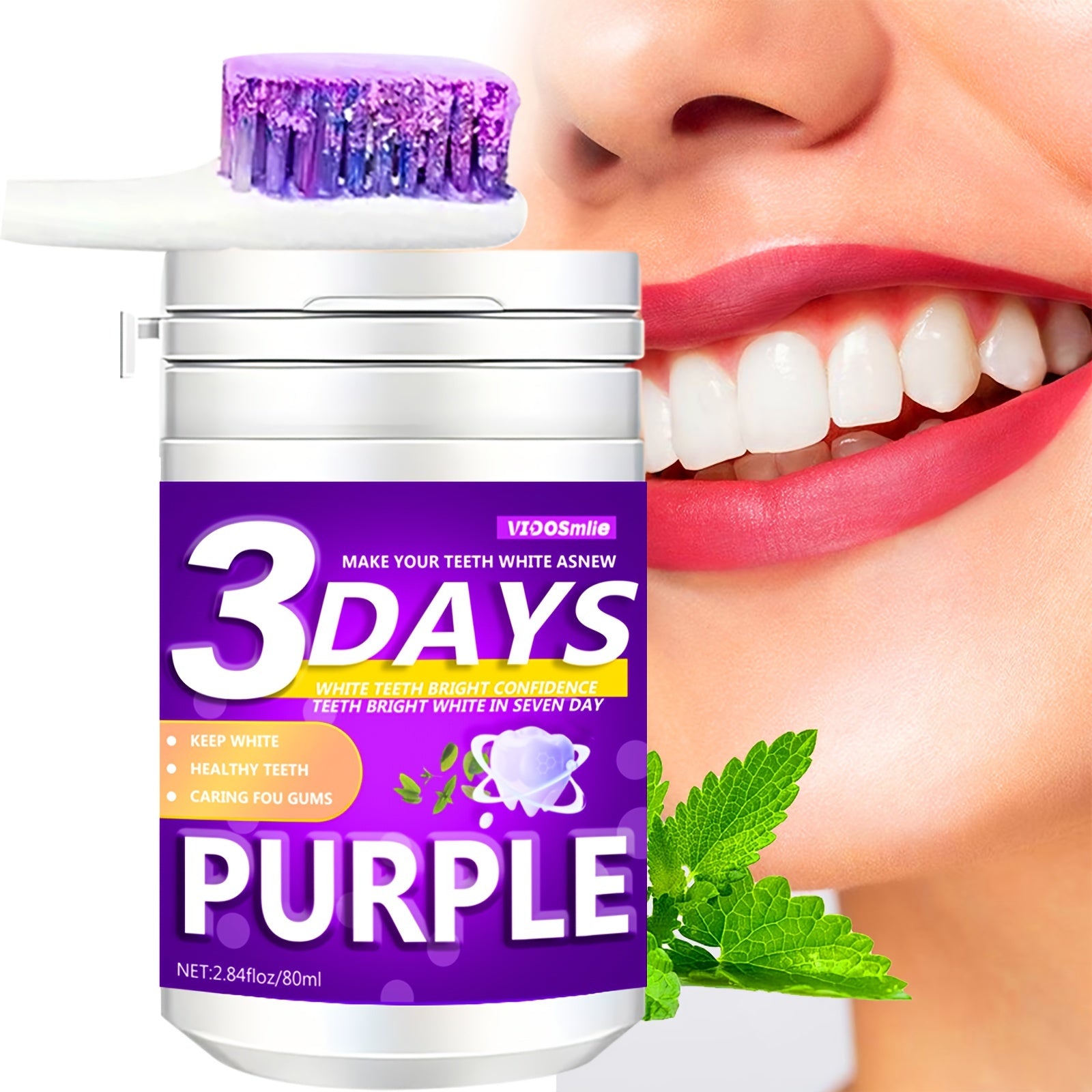 Purple Tooth Powder 80ml Natural Teeth Whitening with Honeysuckle and Mint