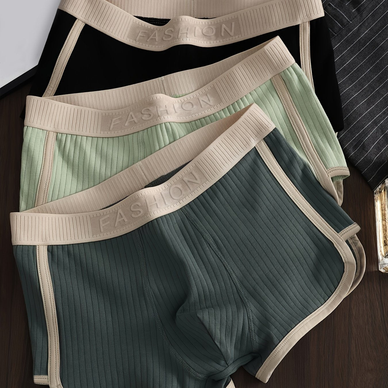 Men's Ribbed Boxer Briefs Set 3 Pack Polyester Stretch Casual Sports Underwear