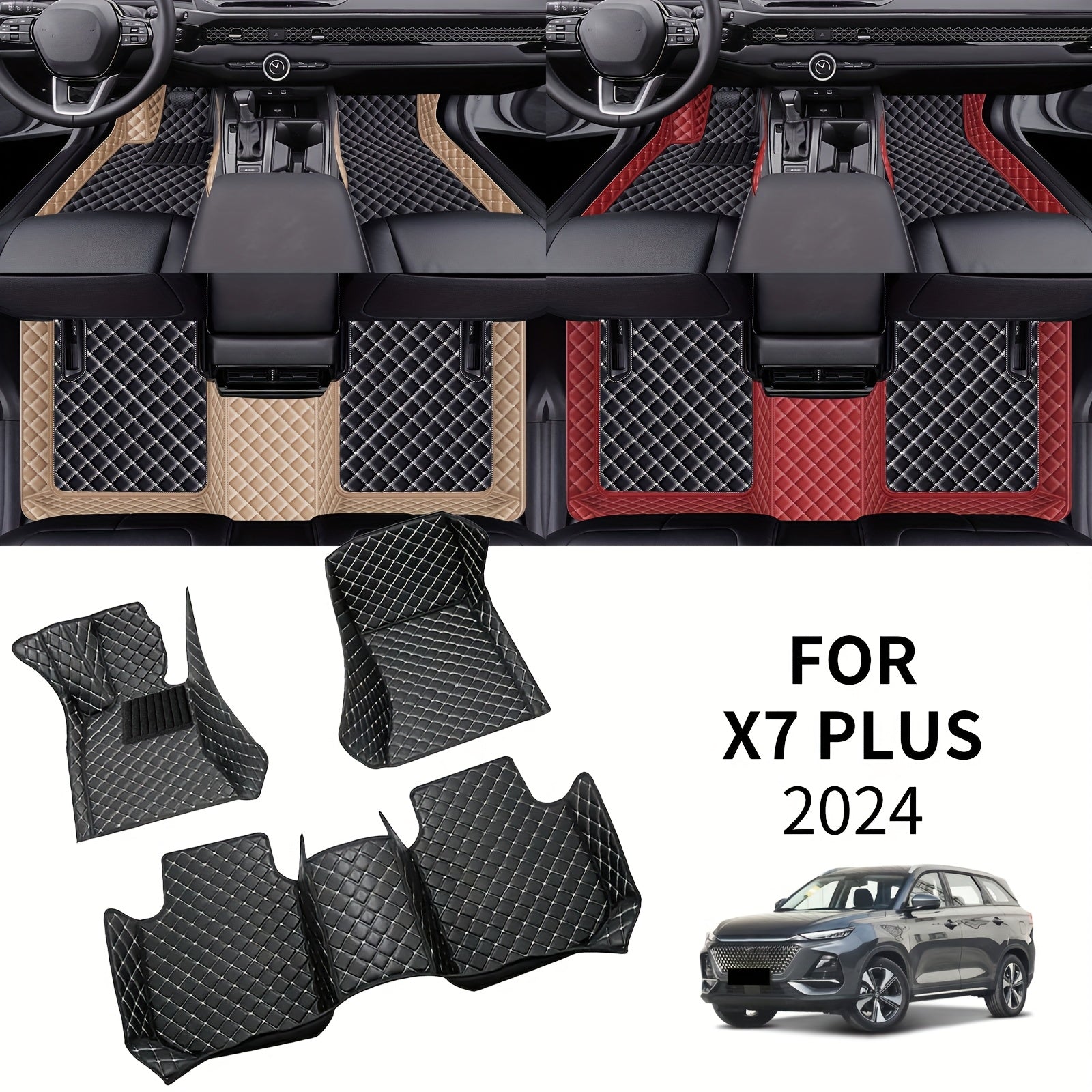 Car Floor Mats Set Faux Leather All-Season Non-Slip Easy to Clean