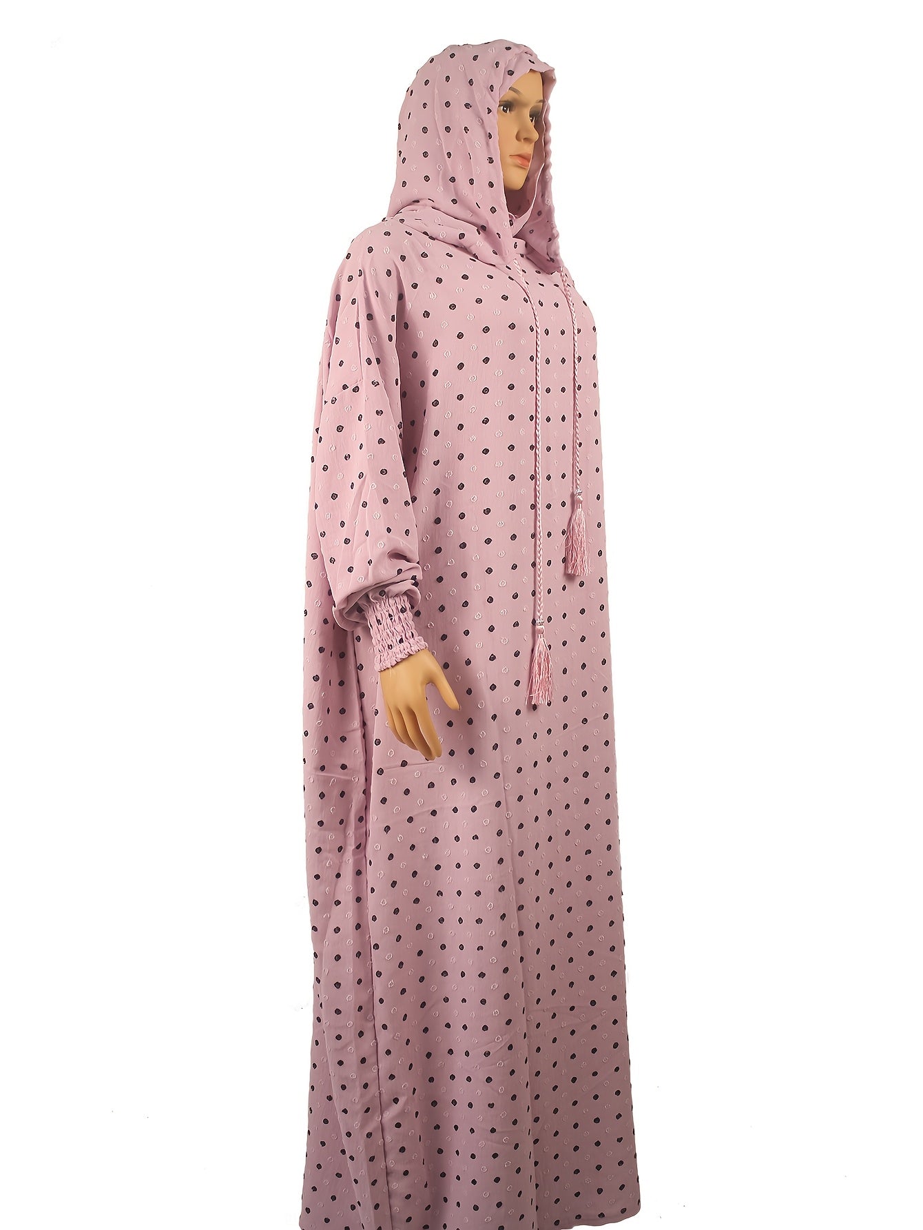 Plus Size Polka Dot Abaya Robe Loose Fit Middle Eastern Dress with Hood