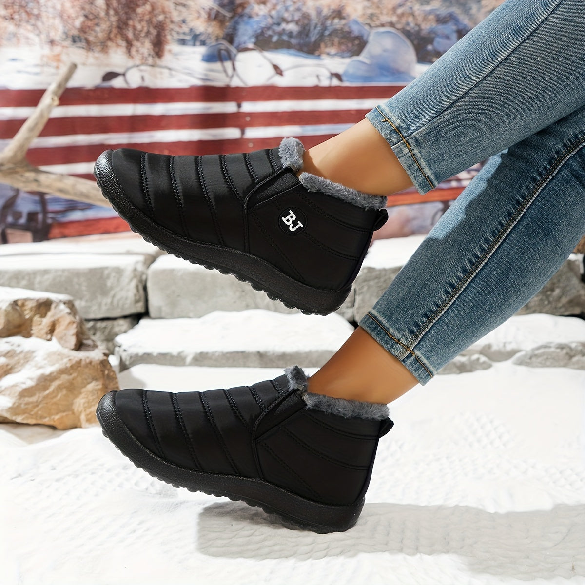 Women's Winter Slip-On Boots Fabric Upper Casual Flat Heel