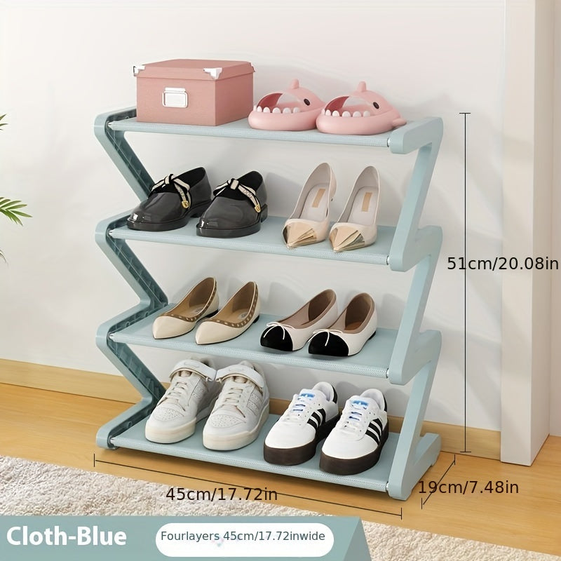 Plastic Z-Shaped Shoe Rack with 4 Tiers Stackable Floor Mount for Home Dorm Room