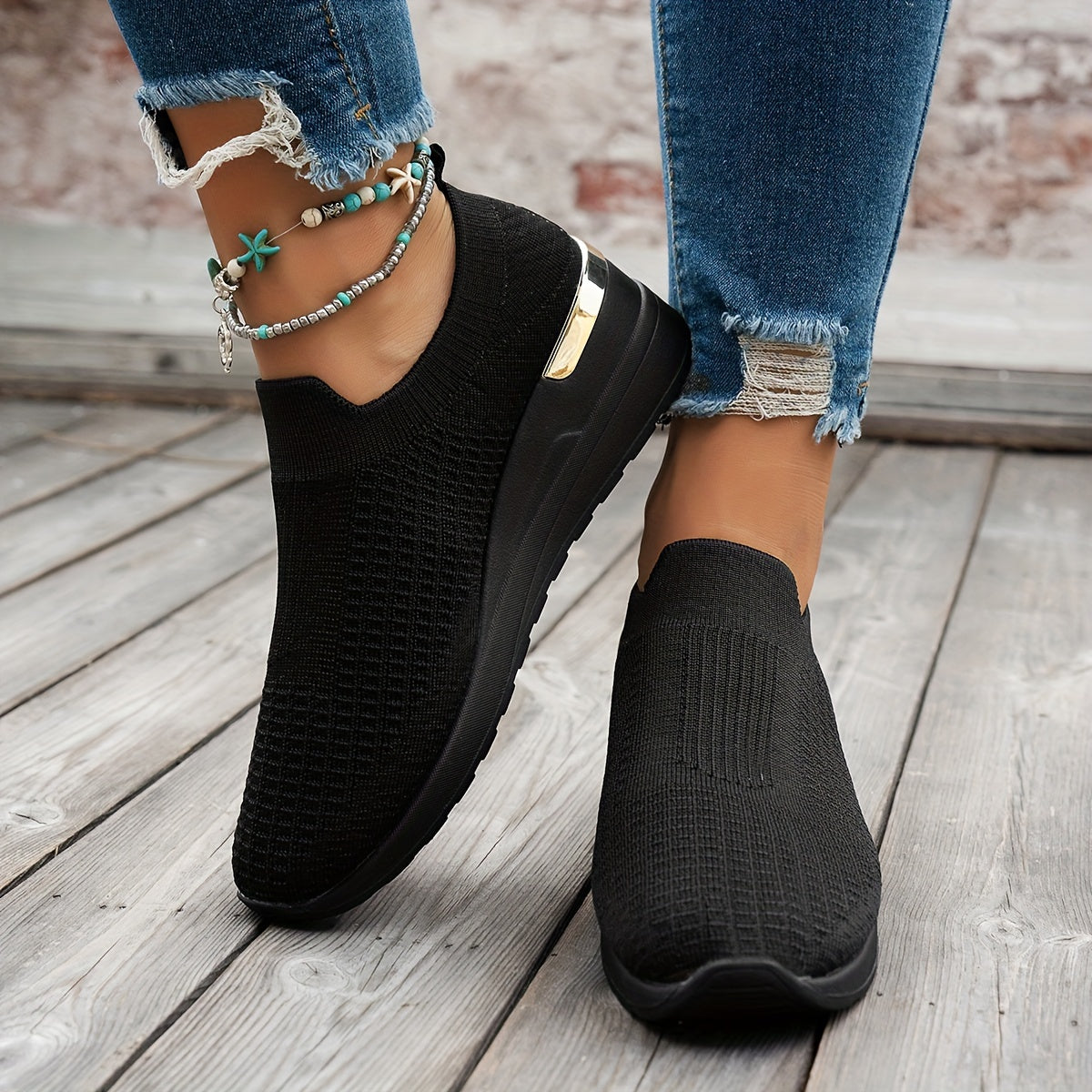 Zapatillas slip-on verdes de malla transpirable para mujer para actividades casuales