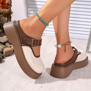 Women's Vintage-Inspired Platform Mules Breathable Beige Brown Slip-On Loafers