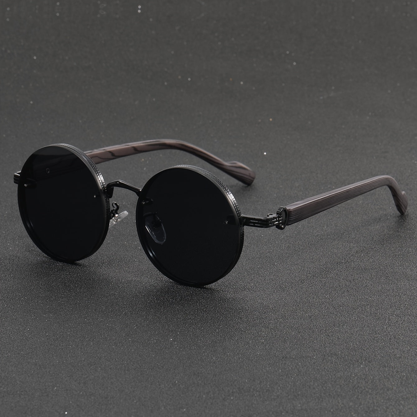 Retro Style Small Round Glasses with Wooden Legs All Black for Travel
