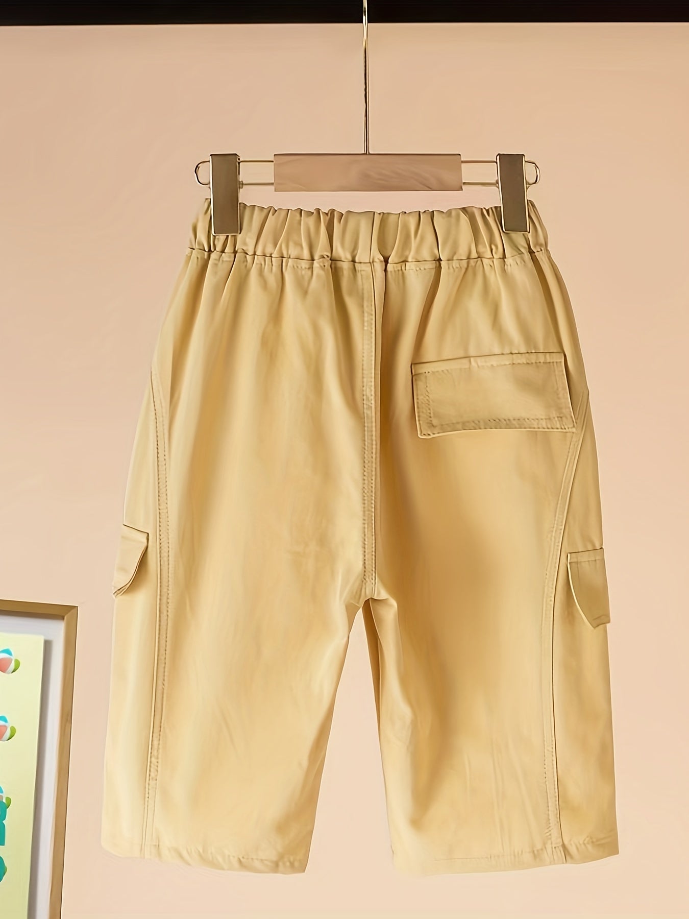 Kids Boys Cotton Cargo Shorts with Korean Style 3/4 Length Patchwork