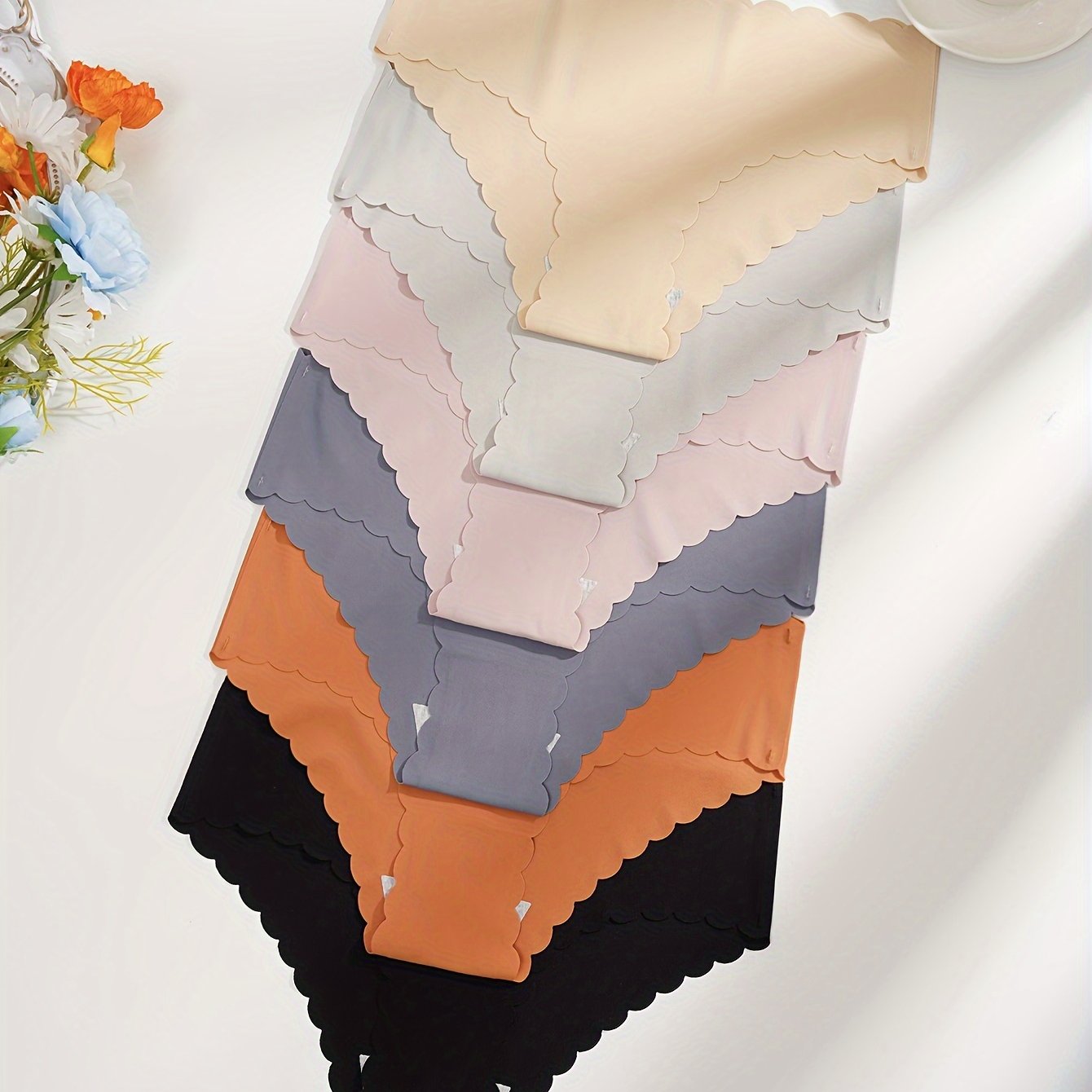 6 Pack Seamless Solid Briefs with Scallop Trim Breathable Comfortable Panties