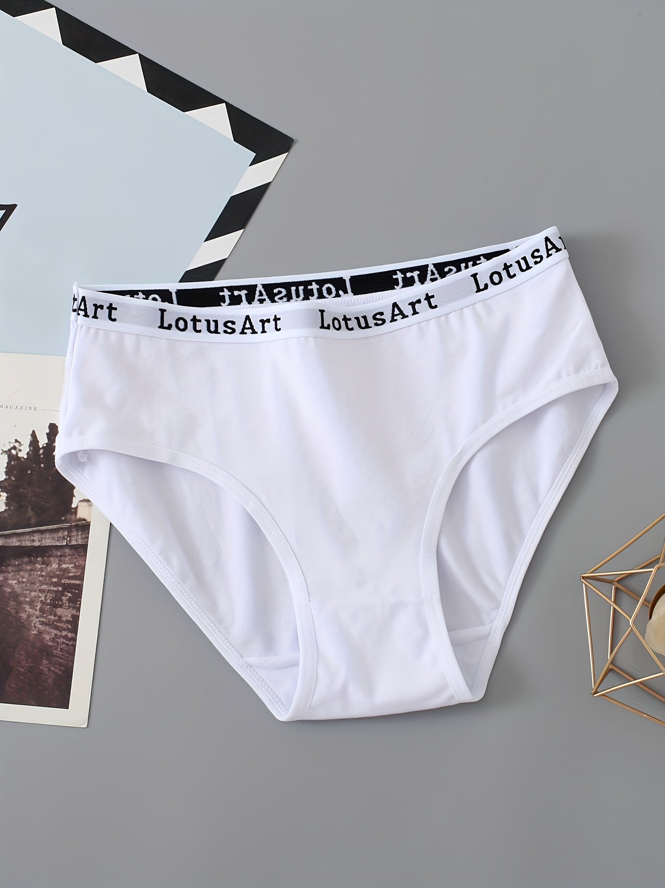 Set of 5 Women's Cotton Mid-Rise Letter Tape Sports Briefs Underwear