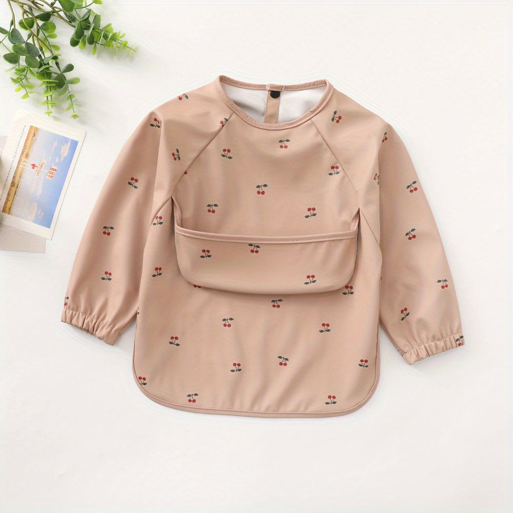 Unisex Baby Long Sleeve Bib Waterproof Debris Collection Pocket Toddler Feeding Apron