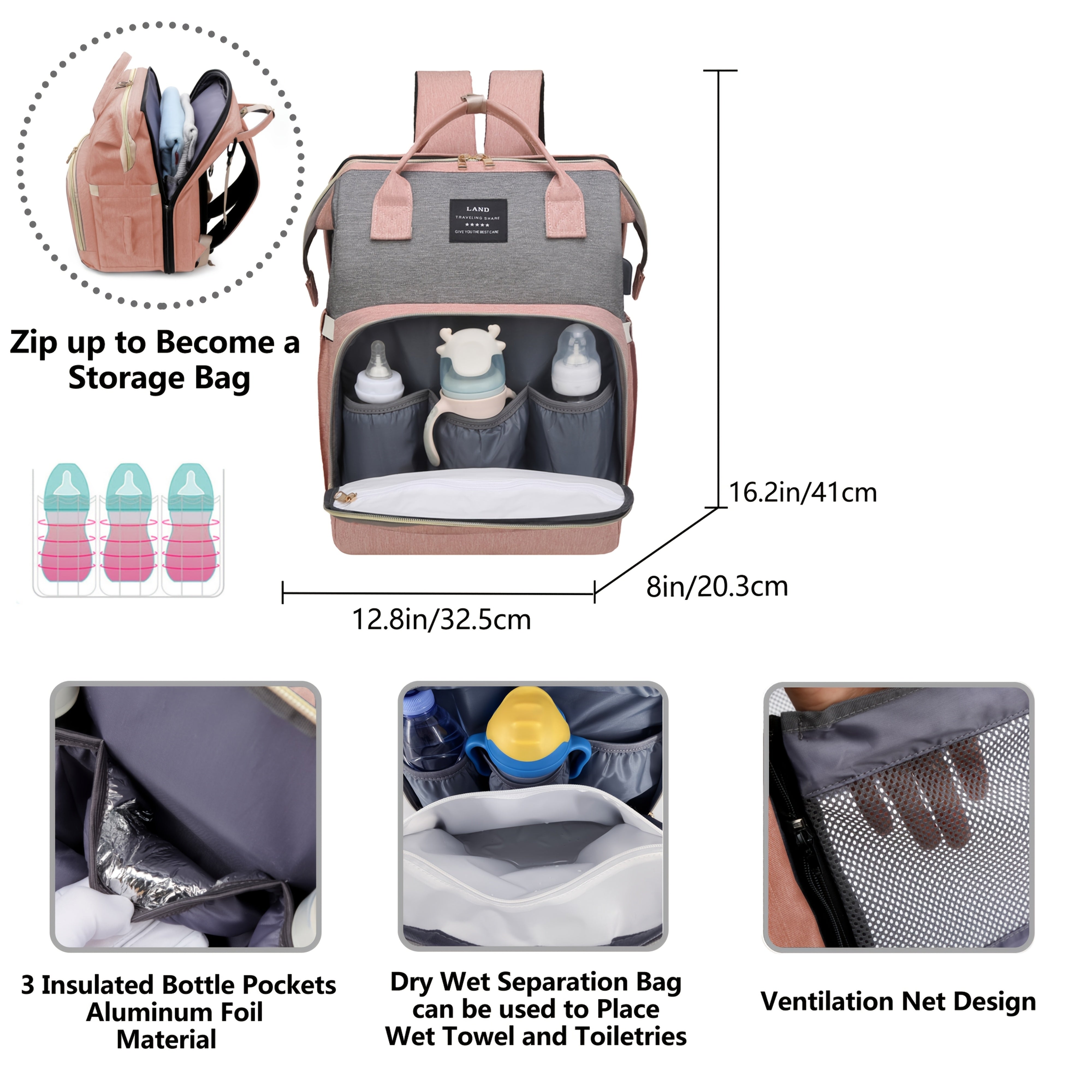 Diaper Bag Backpack with Changing Station Waterproof Large Capacity Travel Bag for Moms and Dads