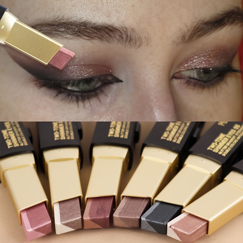 Barra de sombras de ojos de doble tono con perlas para mujer, a prueba de agua y de larga duración