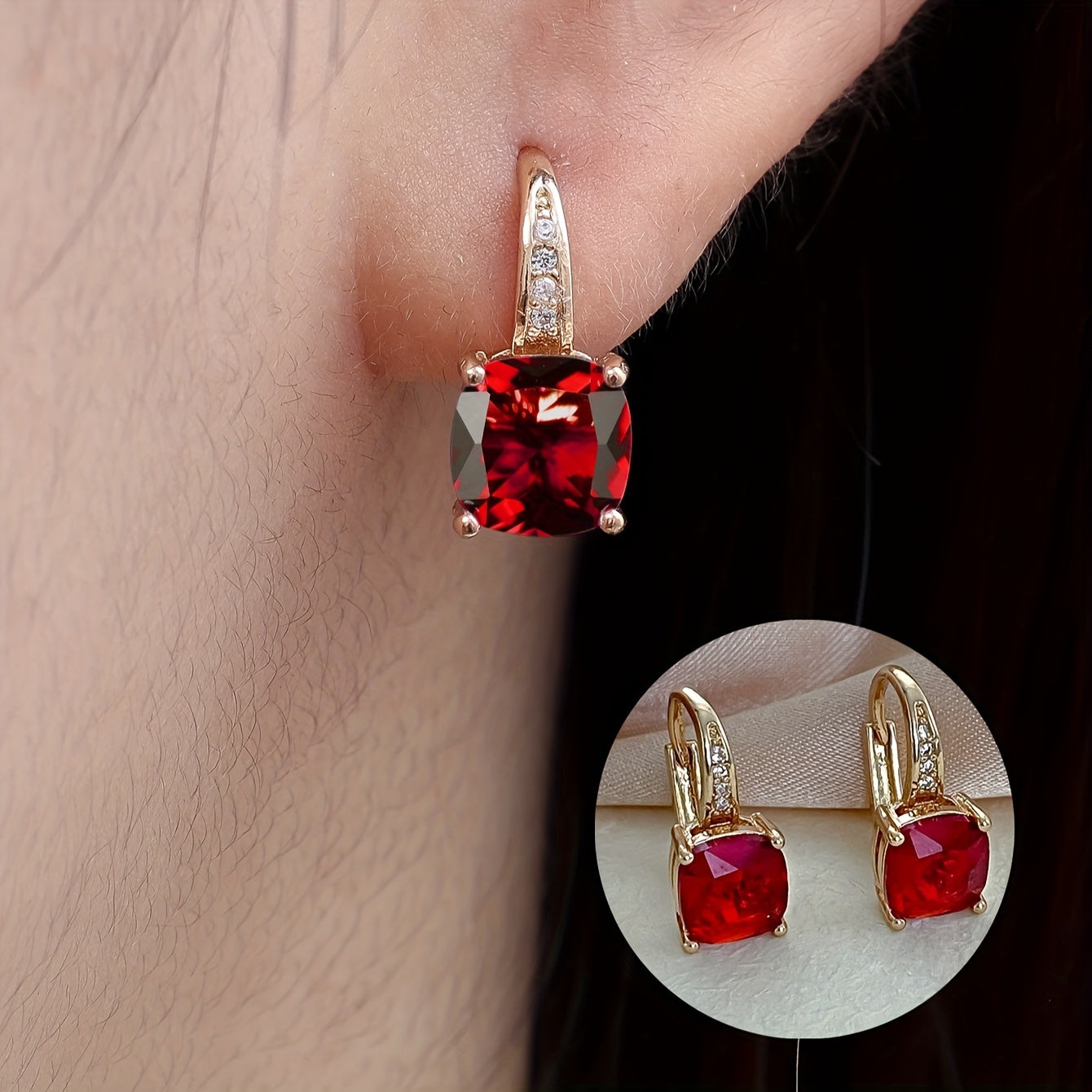 Ayollar uchun kvadrat shaklidagi kubik zirkoniy stud uzuklar, 18K oltin bilan qoplangan mis, moda zargarlik buyumlari