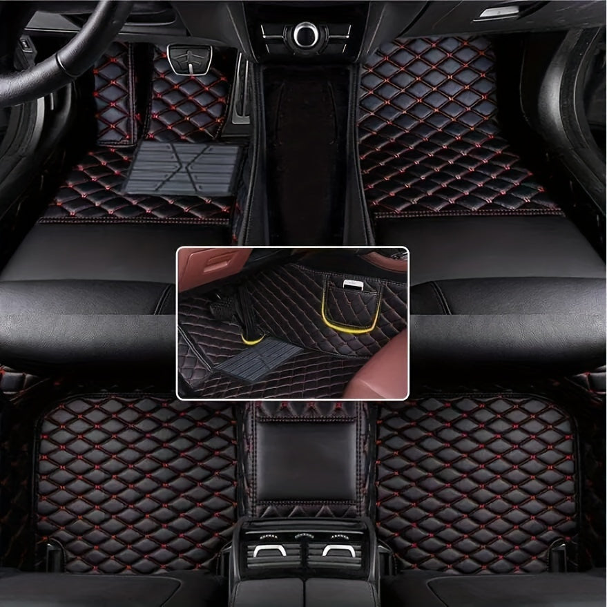 All-Season PU Leather Floor Mats for EV Car Black Full Set