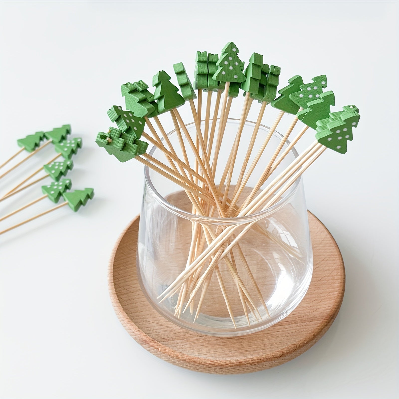 Festive Christmas Tree Bamboo Cocktail Picks for Holiday Parties and Appetizers