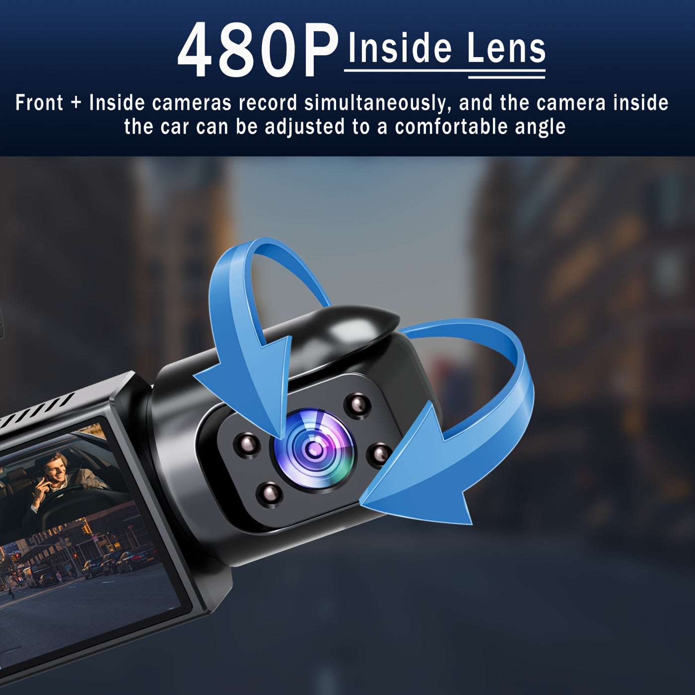 Dual Camera Car Dash Cam 1080P Front 480P Inside Night Vision Wide Angle 8.03cm IPS Screen Optional 32GB SD Card