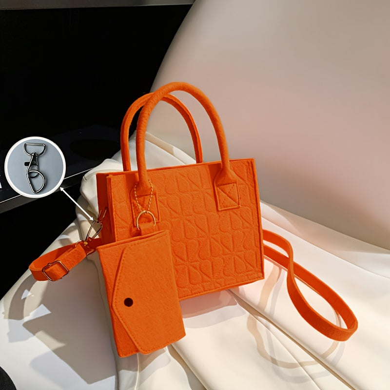 Bolso casual de fieltro con patrón en relieve, correa ajustable, sin forro, bolso de hombro no tejido en varios colores