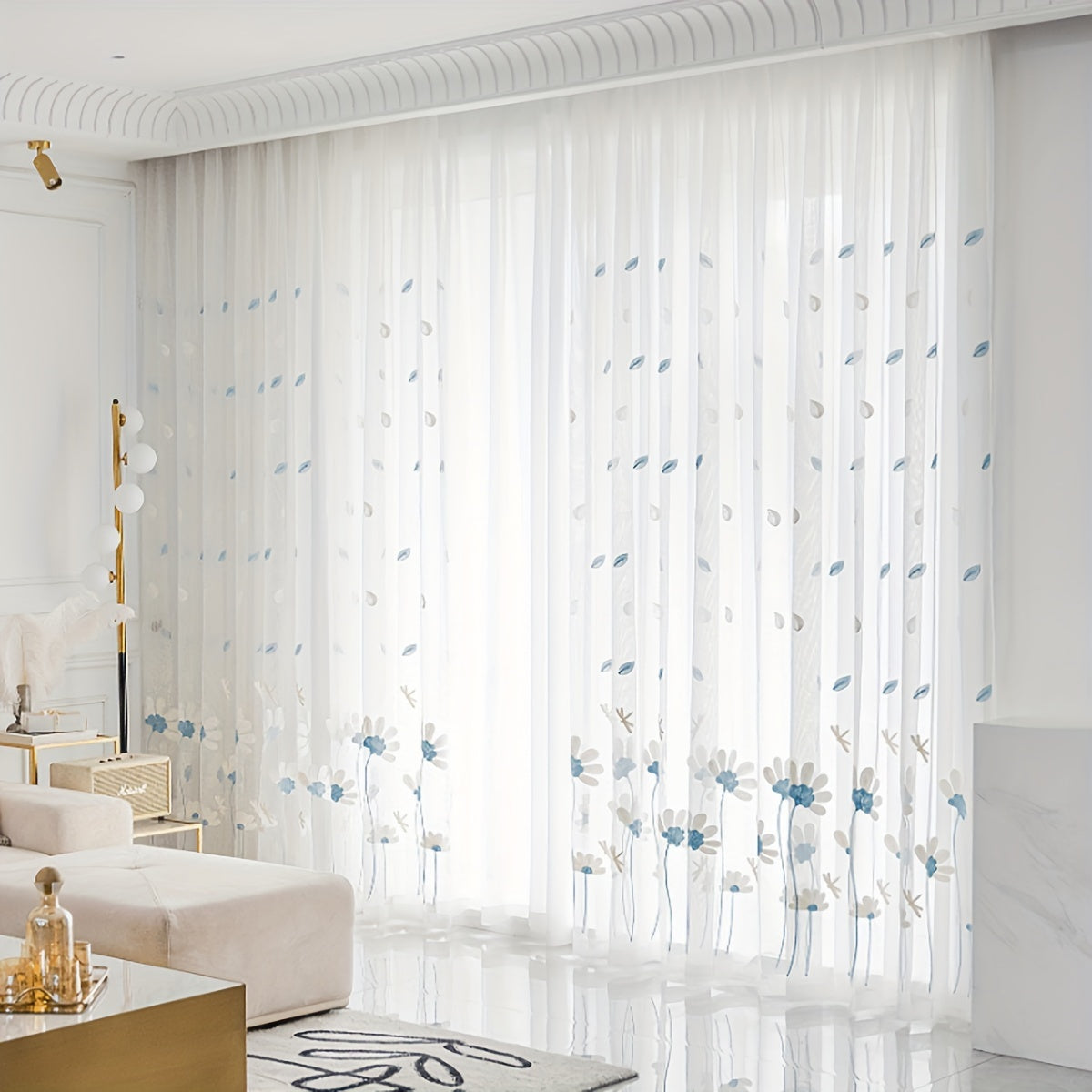 Simple Animal Embroidery Tulle Curtain for Living Room Window Sheer Decor