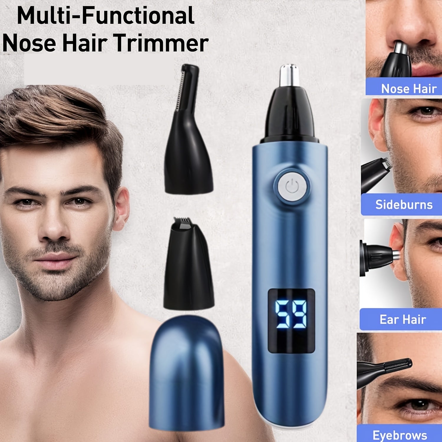 3-in-1 electric grooming kit nose hair trimmer eyebrow trimmer sideburns knife USB cordless