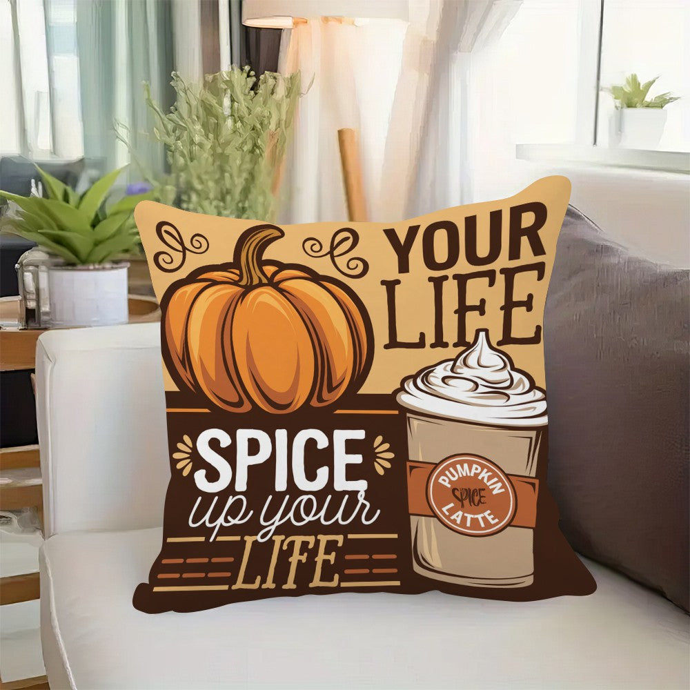 Pumpkin and Latte Autumn Pillow Cover 45.72cm Single-Sided Polyester Home Decor