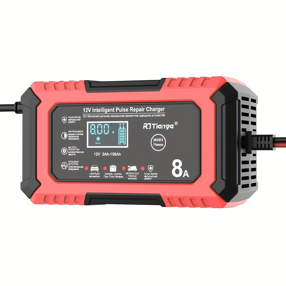 12V 8A Car Battery Charger with LCD Display Smart Fast Repair for Lead-Acid Batteries