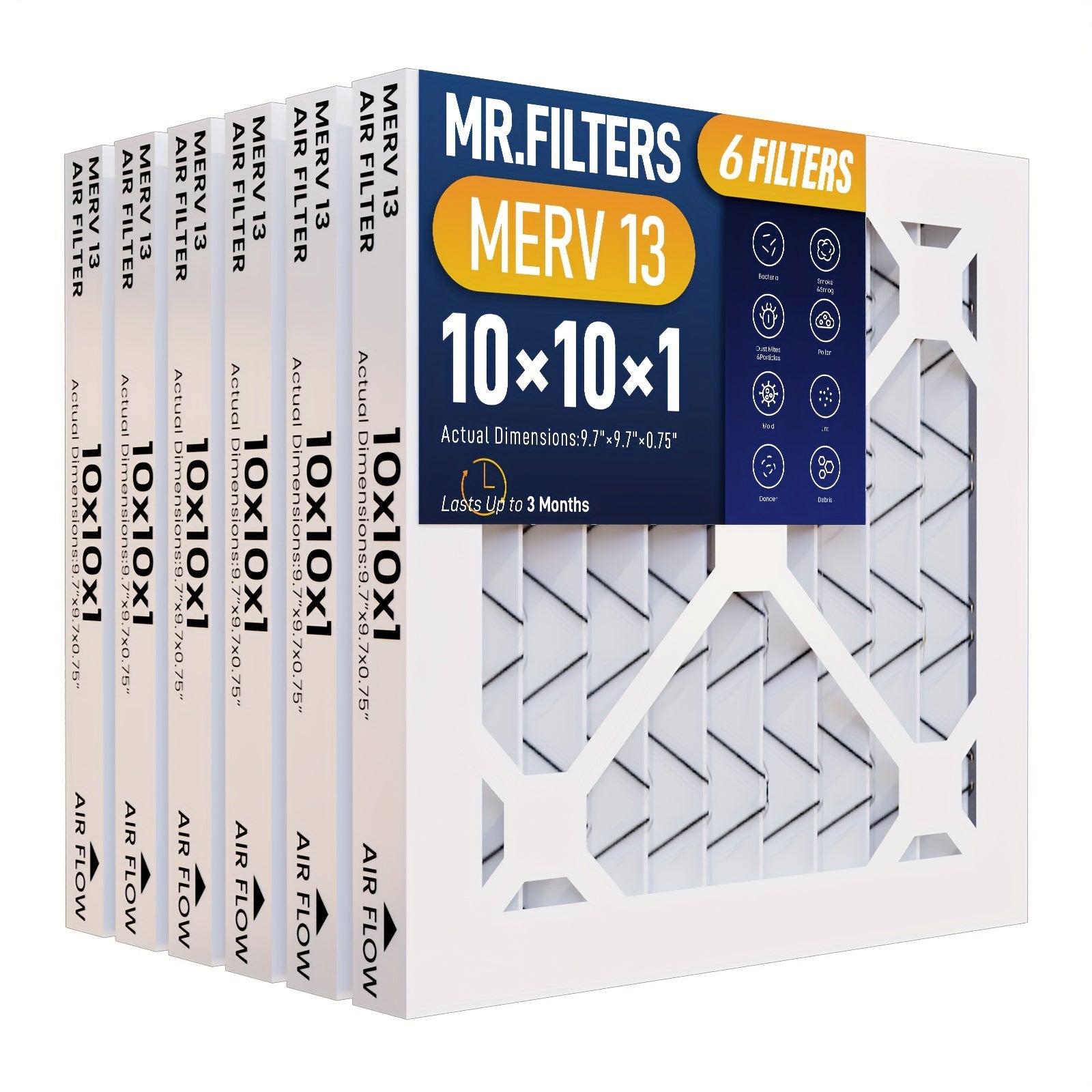 Pack of 6 10x10x1 MERV 8/11/13 Pleated AC Furnace Filters