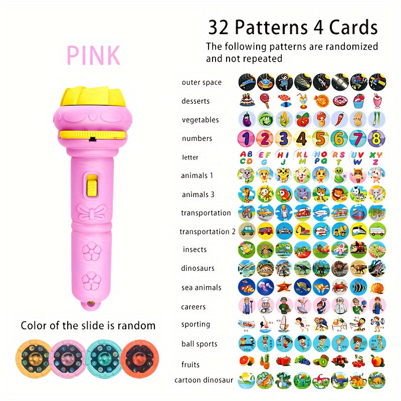 Bolalar uchun 32 ta naqshli proyeksiya chirog'i, hayvonlar, dinozavrlar, mashinalar va kosmosni o'z ichiga olgan, qiziqarli o'rganish va kechki ta'lim uchun.