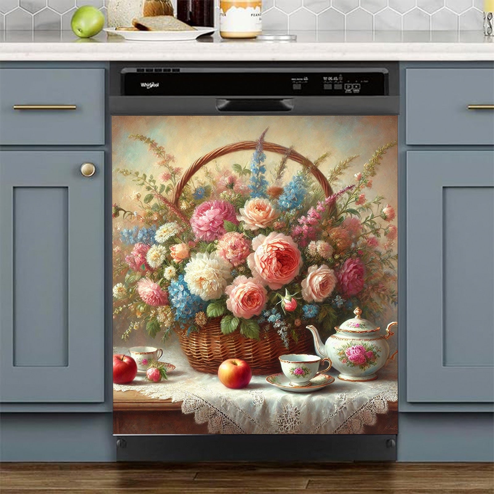 Vinilo PVC Primavera Floral Cubierta magnética para lavavajillas fácil de limpiar sin necesidad de pegamento