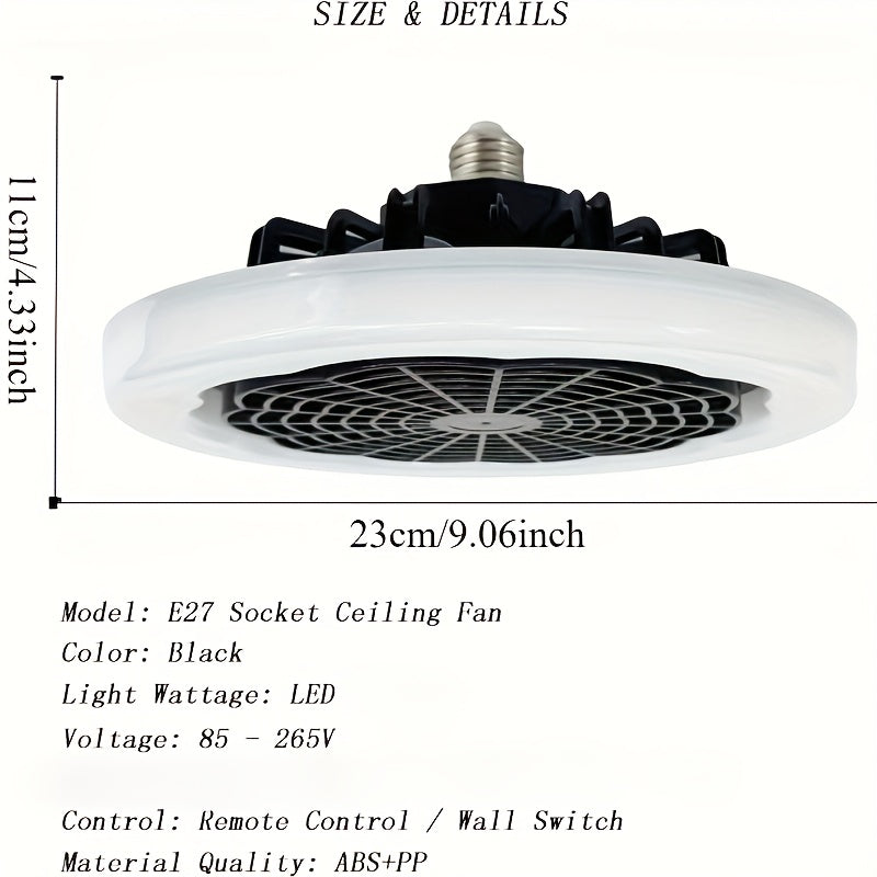 Remote-Controlled E27 Fan Light with Adjustable Smart LED, Quiet Airflow