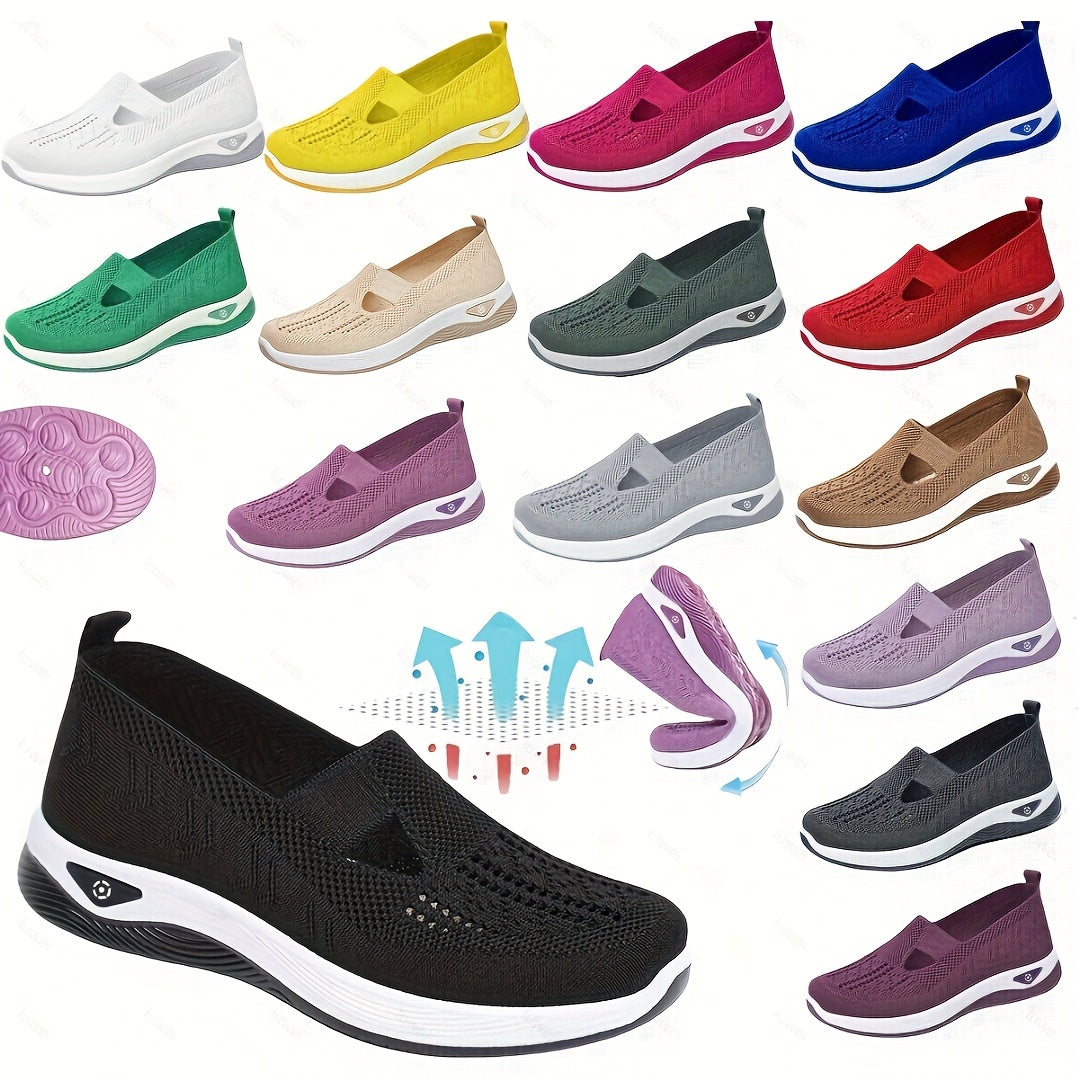 Women's Breathable Knit Slip-On Sneakers Low-Top Comfortable All-Season Shoes