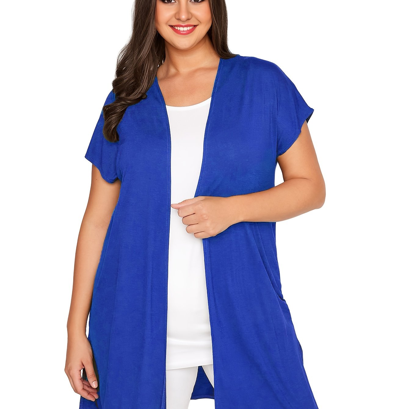 Plus Size Women's Loose Casual Cardigan with Side Splits and Grown-On Sleeve