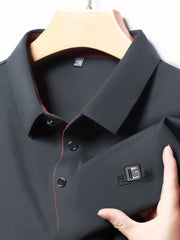 Camisa polo de golf para hombre con cuello de letras y poliéster spandex sólido