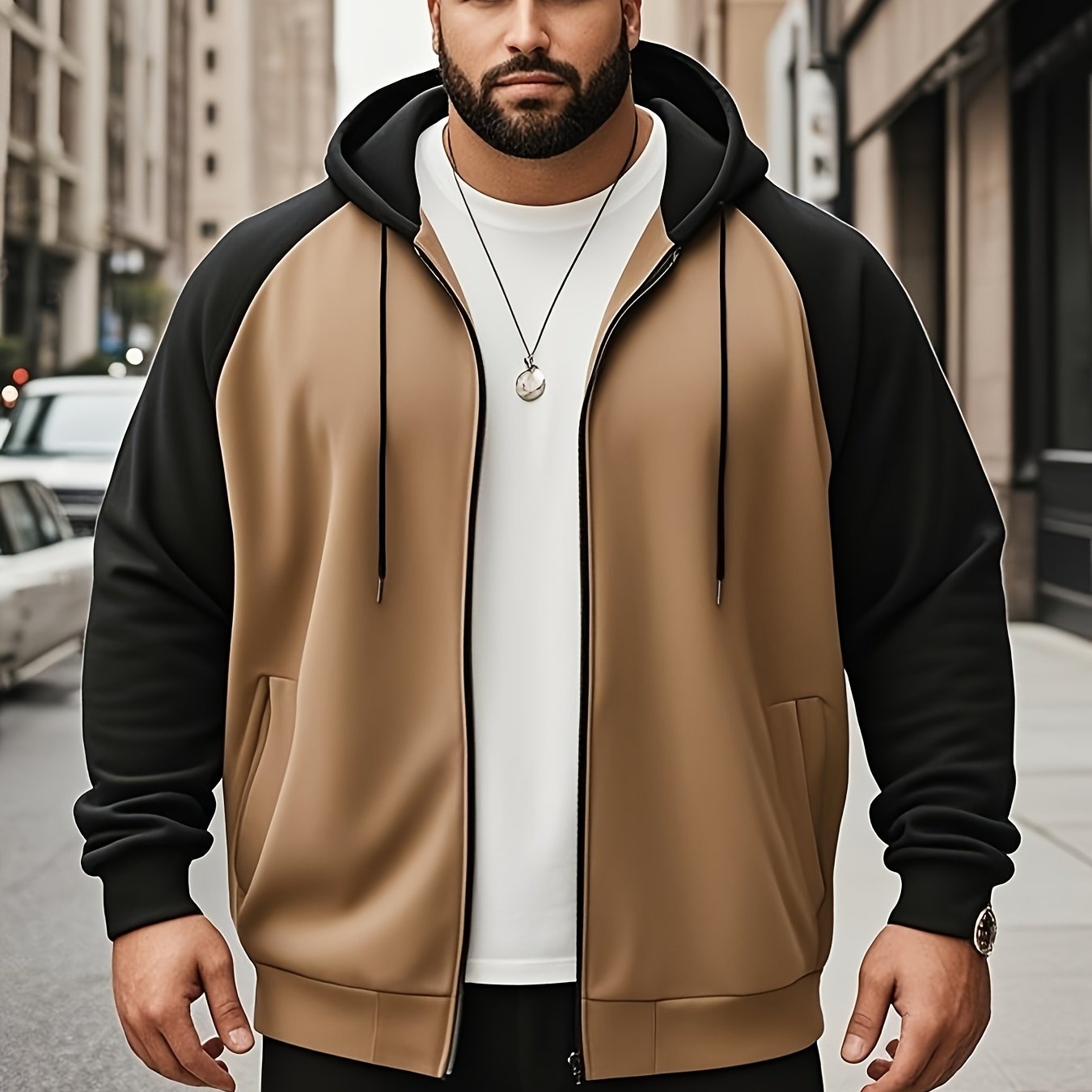 Men's Plus Size Color Block Hoodie with Kangaroo Pocket Casual Streetwear Polyester