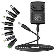 Adaptador de corriente universal de 12V 1A con 8 conectores DC para luces LED, cámaras, enrutadores y altavoces