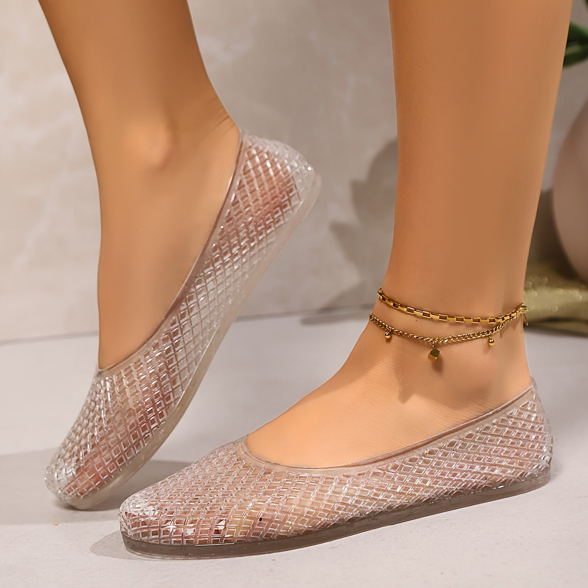 Women's Crystal Jelly Sandals Non-Slip Flat Beach Rain Shoes