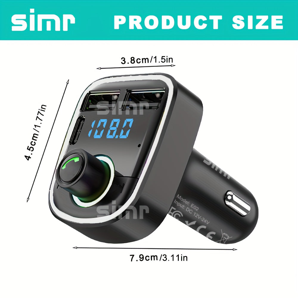 Wireless Car FM Transmitter with TF Card USB-C Dual Charging Hands-Free