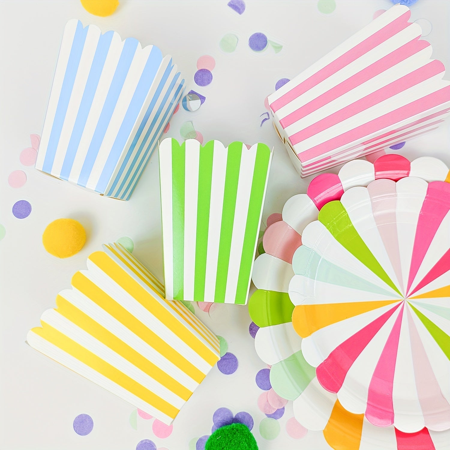 Striped Paper Popcorn Boxes Set of 12 for Parties and Snacks