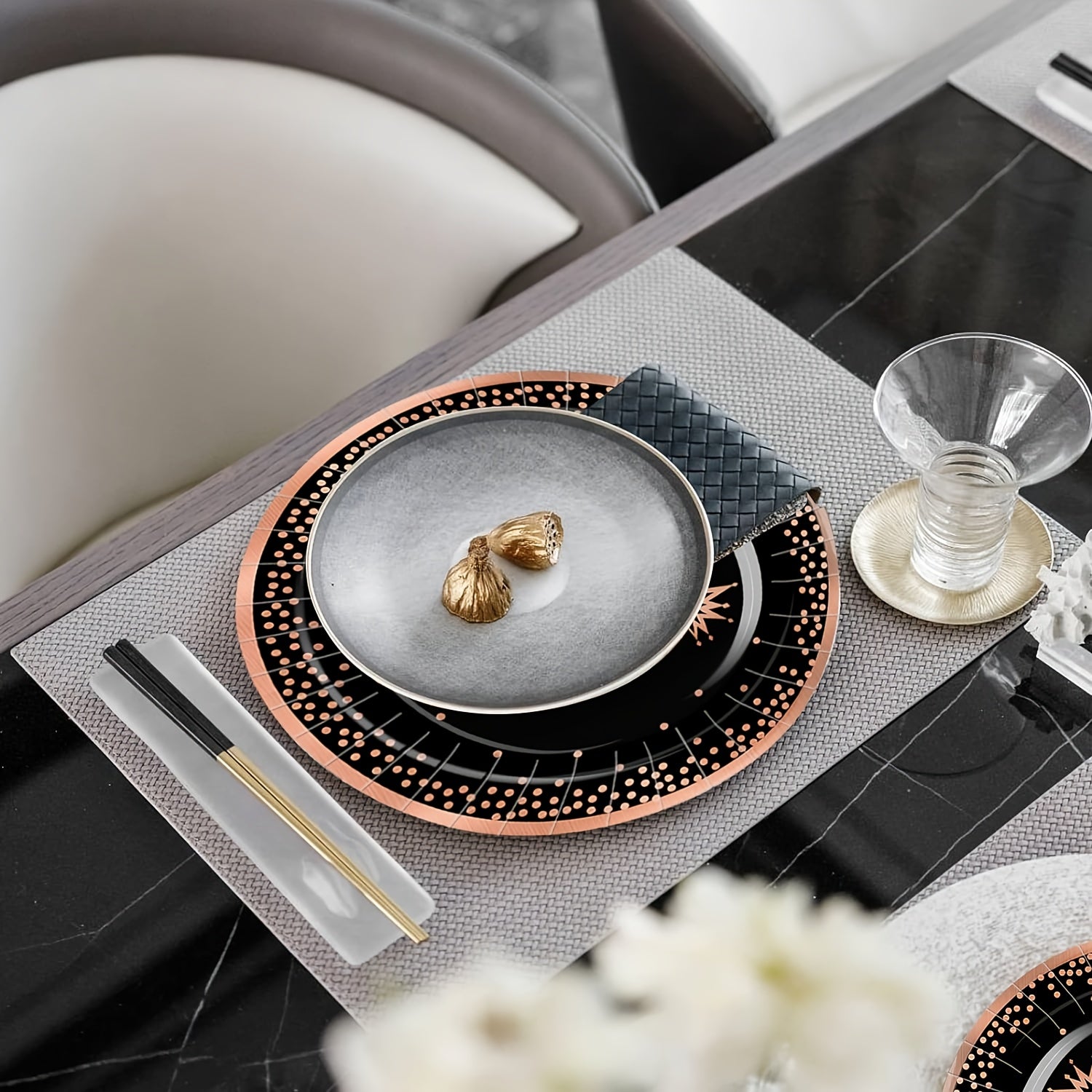 Set of 10 Black and Rose Gold Birthday Party Supplies Princess Crown Dinner Plates Napkins Cups Dessert Plates