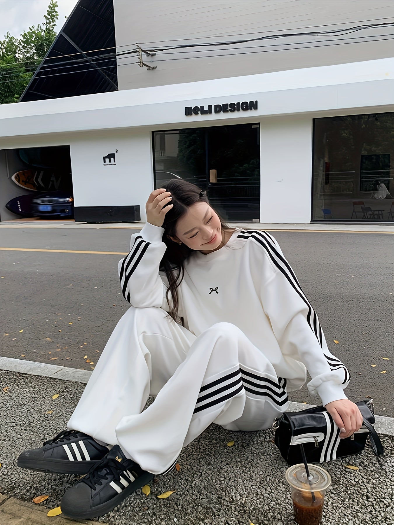 Women's Oversized Y2K Geometric Pattern Crew Neck Sweatshirt Polyester Loose Fit for Spring Fall