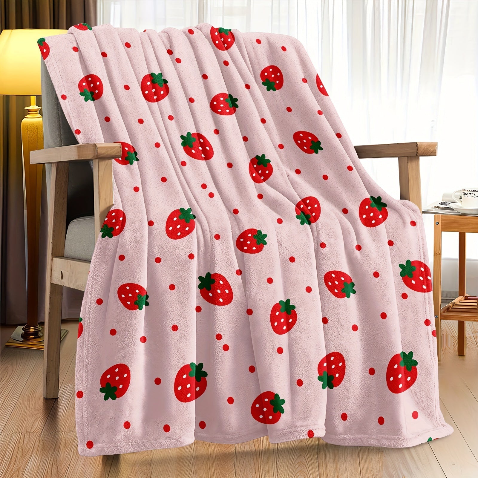 Strawberry Print Throw Blanket Soft Cozy Bed Sofa Travel Gift