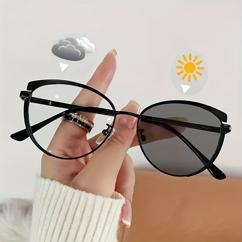Women's Cat Eye Glasses Clear Lenses Photochromic Outdoor Wear