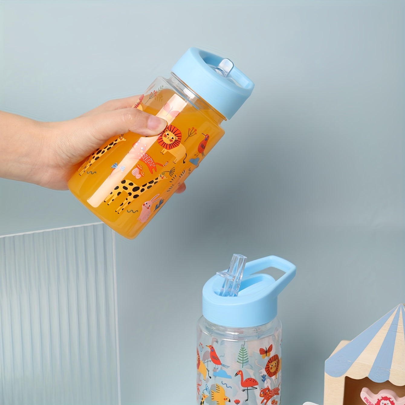 Sayohat, tashqi muhit va kundalik foydalanish uchun hayvonlar dizayni va quvurlar bilan 450ml BPA-siz plastmassa suv shishasi