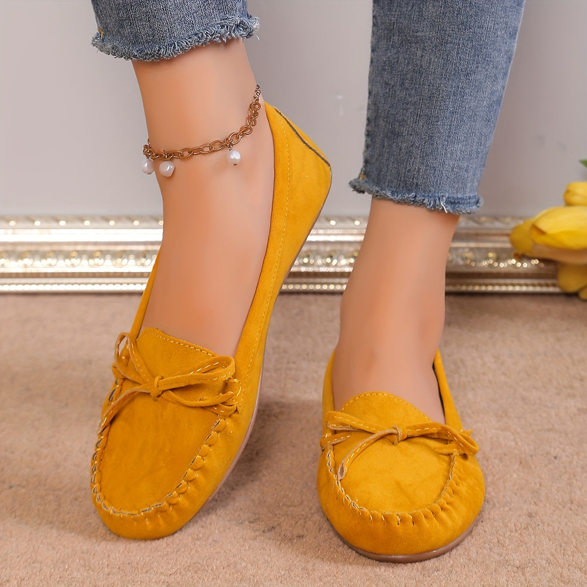 Women's Lightweight Slip-On Sneakers with Butterfly Knot, Rubber Outsole, Fleece Lining