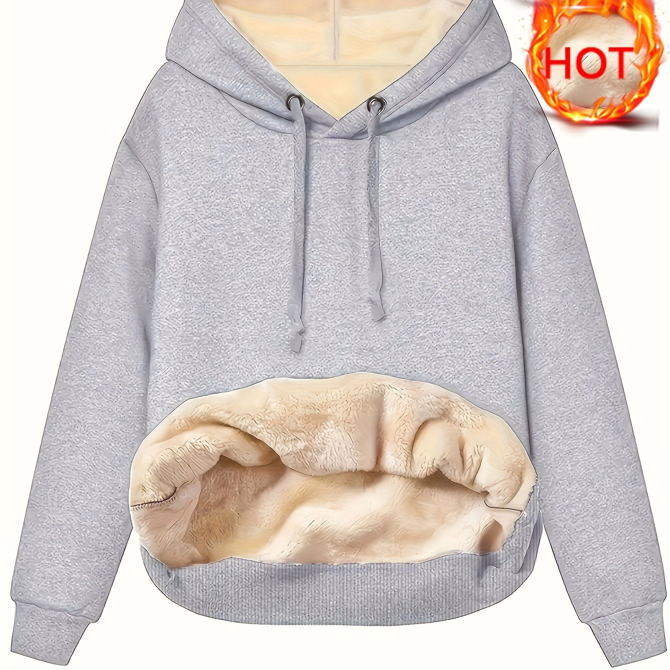 Women's Light Gray Fleece-Lined Hoodie with Kangaroo Pocket