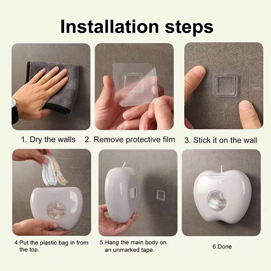 Plastik devor bilan o'rnatiladigan sumka tutgichi, olma shaklidagi oshxona tashkilotchisi, oziq-ovqat qoplamalari uchun